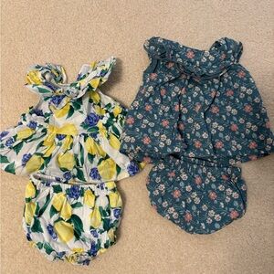 Janie jack Pair of Floral Baby Summer Sets - Yellow Lemon & Teal Floral